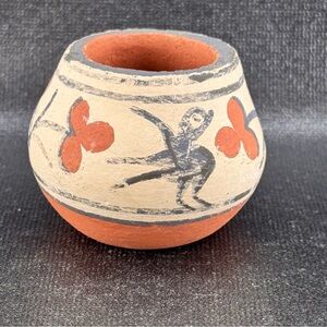 Miniature Handmade Redware Clay Pot Signed